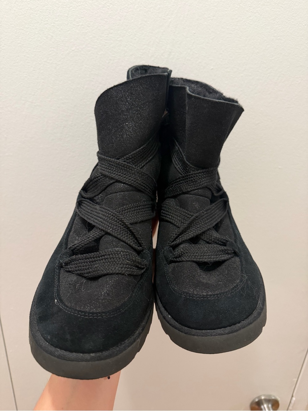 UGG Black Suede Lace-Up Ankle Booties